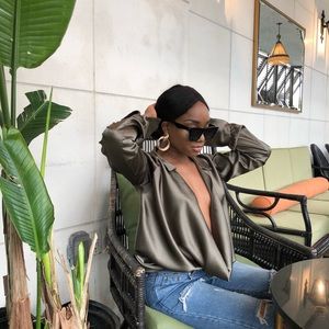 Olive green satin shirt